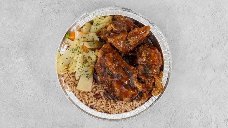 Jamaican restaurant interior with warm, casual seating.